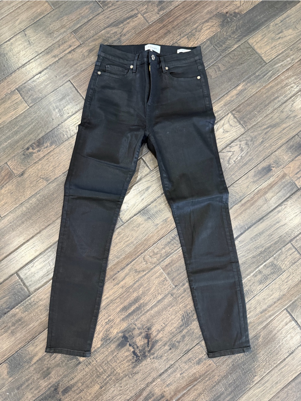 FRAME The Alix Coated Skinny Jeans Size 29 Black Waxed Stretch Denim NWOT